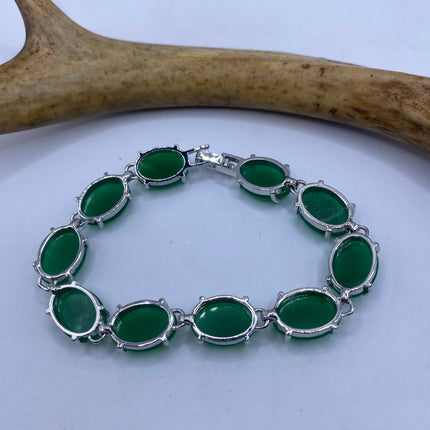 Vintage Green Aventurine Jade Lucky Bracelet - Silver Bronze