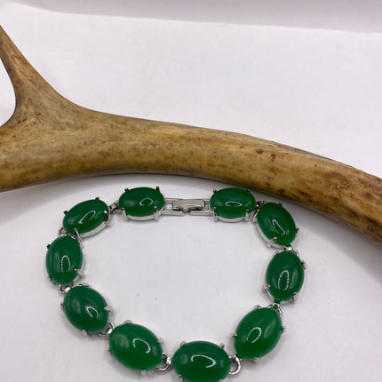 Vintage Green Aventurine Jade Lucky Bracelet - Silver Bronze