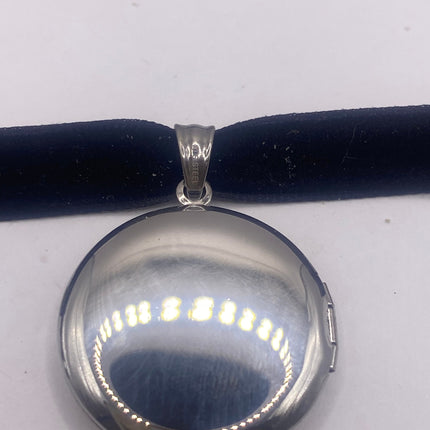 Vintage Silver Locket | Small Round Photo Memory Charm Velvet Choker Necklace | Stainless Steel Pendant Holds Small Photo or Pet Memory