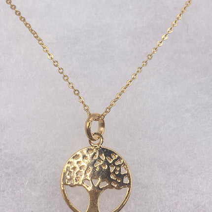 Vintage Gold Pendant Necklace | 9K GF Tiny Tree of Life Love Lucky Memory Charm Delicate Gold Chain | Everyday Stacking Wedding Prom Jewelry