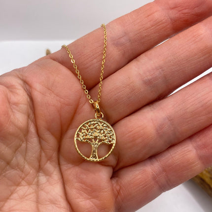 Vintage Gold Pendant Necklace | 9K GF Tiny Tree of Life Love Lucky Memory Charm Delicate Gold Chain | Everyday Stacking Wedding Prom Jewelry
