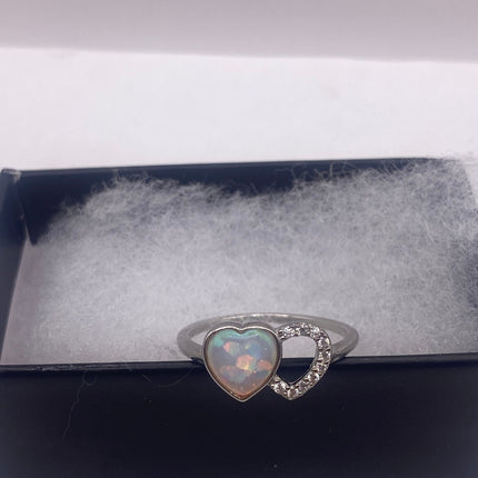 Vintage Tiny Gemstone Ring | Blue Fire Opal Heart Stacking Promise Ring - 925 Sterling Silver Band Jewelry for Prom Wedding or Everyday Ring