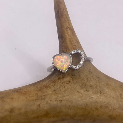 Vintage Tiny Gemstone Ring | Blue Fire Opal Heart Stacking Promise Ring - 925 Sterling Silver Band Jewelry for Prom Wedding or Everyday Ring