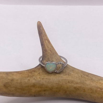 Vintage Tiny Gemstone Ring | Blue Fire Opal Heart Stacking Promise Ring - 925 Sterling Silver Band Jewelry for Prom Wedding or Everyday Ring