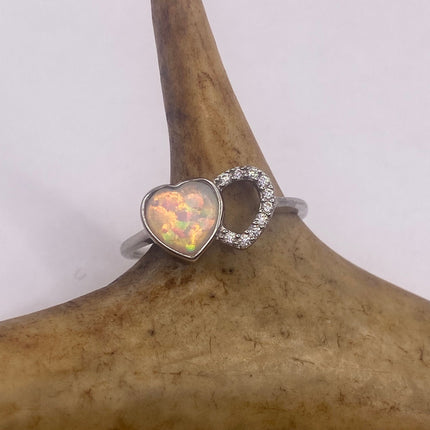 Vintage Tiny Gemstone Ring | Blue Fire Opal Heart Stacking Promise Ring - 925 Sterling Silver Band Jewelry for Prom Wedding or Everyday Ring