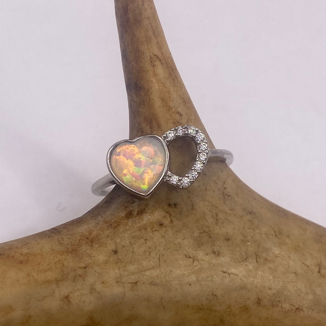 Vintage Tiny Gemstone Ring | Blue Fire Opal Heart Stacking Promise Ring - 925 Sterling Silver Band Jewelry for Prom Wedding or Everyday Ring