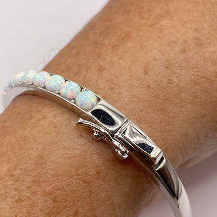Vintage Minimal Tennis Bracelet | Blue Fire Opal Gemstone Cubic Zirconia Crystal Diamond 925 Sterling Silver