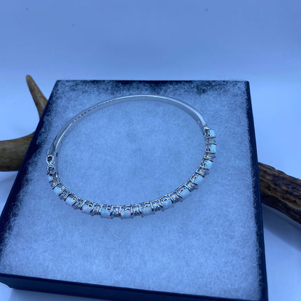 Vintage Minimal Tennis Bracelet | Blue Fire Opal Gemstone Cubic Zirconia Crystal Diamond 925 Sterling Silver