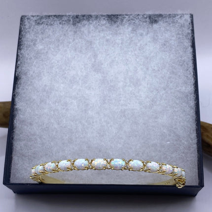 Vintage Minimal Tennis Bracelet | Blue Fire Opal Gemstone Cubic Zirconia Crystal Diamond Gold 925 Sterling Silver