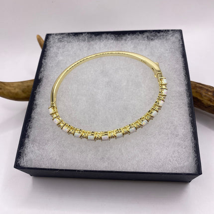Vintage Minimal Tennis Bracelet | Blue Fire Opal Gemstone Cubic Zirconia Crystal Diamond Gold 925 Sterling Silver