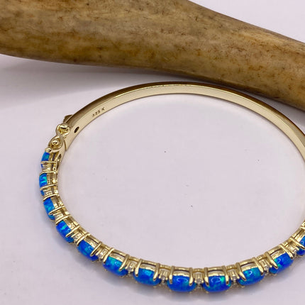 Vintage Minimal Tennis Bracelet | Blue Fire Opal Gemstone Cubic Zirconia Crystal Diamond Gold 925 Sterling Silver