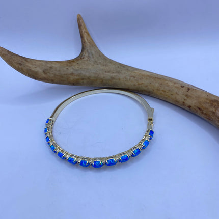 Vintage Minimal Tennis Bracelet | Blue Fire Opal Gemstone Cubic Zirconia Crystal Diamond Gold 925 Sterling Silver