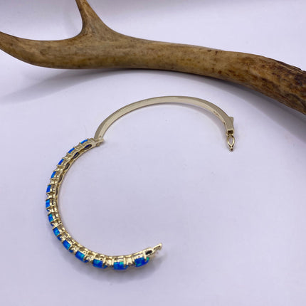 Vintage Minimal Tennis Bracelet | Blue Fire Opal Gemstone Cubic Zirconia Crystal Diamond Gold 925 Sterling Silver