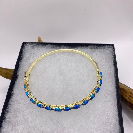 Vintage Minimal Tennis Bracelet | Blue Fire Opal Gemstone Cubic Zirconia Crystal Diamond Gold 925 Sterling Silver