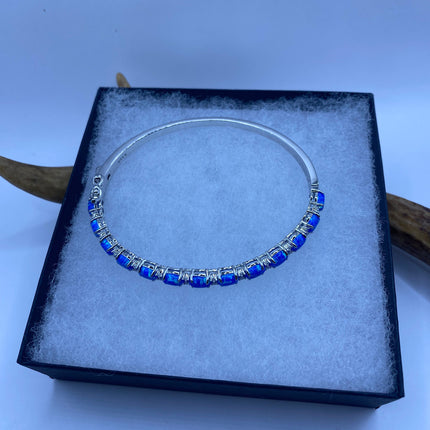 Vintage Minimal Tennis Bracelet | Blue Fire Opal Gemstone Cubic Zirconia Crystal Diamond 925 Sterling Silver