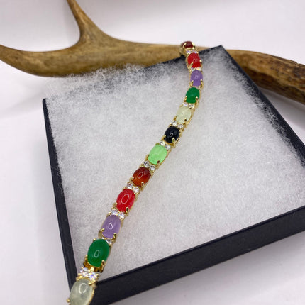 Vintage Mixed Gemstone Lucky Bracelet Golden Bronze