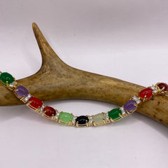 Vintage Mixed Gemstone Lucky Bracelet Golden Bronze