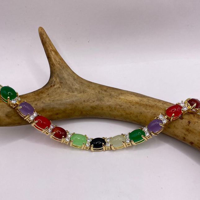 Vintage Mixed Gemstone Lucky Bracelet Golden Bronze