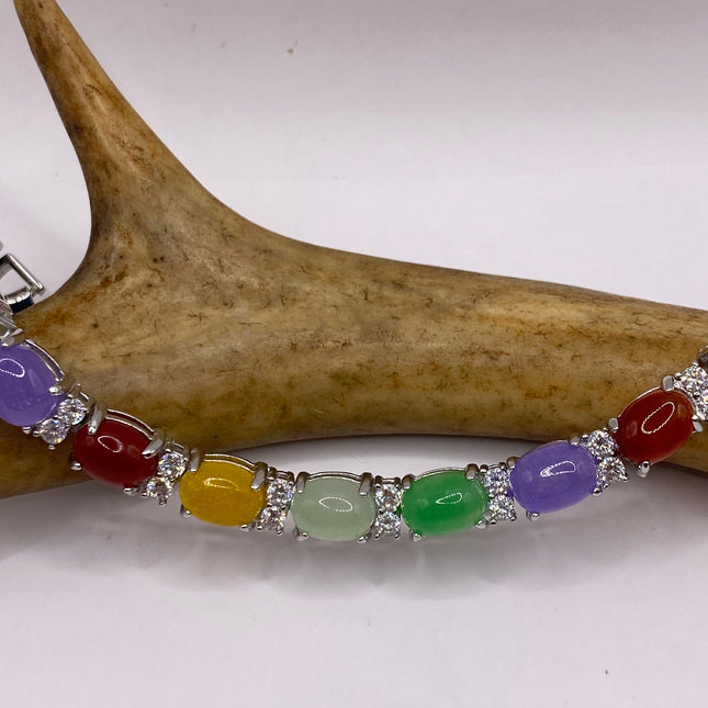 Vintage Mixed Gemstone Lucky Bracelet Silver Bronze