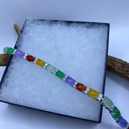 Vintage Mixed Gemstone Lucky Bracelet Silver Bronze