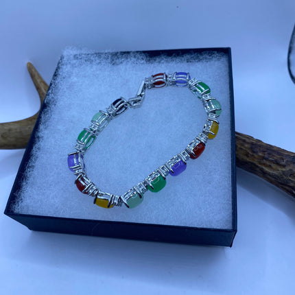 Vintage Mixed Gemstone Lucky Bracelet Silver Bronze