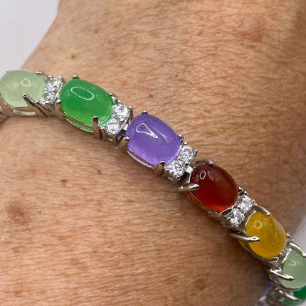 Vintage Mixed Gemstone Lucky Bracelet Silver Bronze