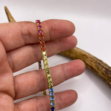Vintage Golden Tennis Bracelet | CZ Crystal Rainbow Gold 925 Sterling Silver Bracelet