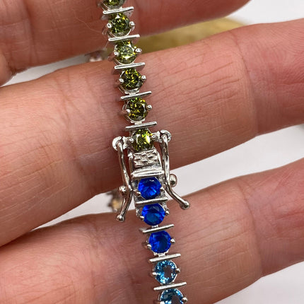 Vintage Silver Tennis Bracelet | CZ Crystal Rainbow 925 Sterling Silver Bracelet | Elegant Everyday Wedding or Prom