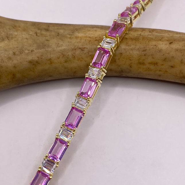 Vintage Silver Tennis Bracelet | Baguette Cut Cubic Zirconia Crystal Diamond | 925 Sterling Silver Stackable Everyday Prom Jewelry