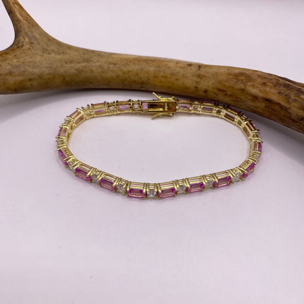 Vintage Silver Tennis Bracelet | Baguette Cut Cubic Zirconia Crystal Diamond | 925 Sterling Silver Stackable Everyday Prom Jewelry