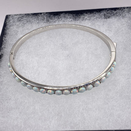 Vintage Minimal Tennis Bracelet | Blue Fire Opal Gemstone Cubic Zirconia Crystal Diamond 925 Sterling Silver