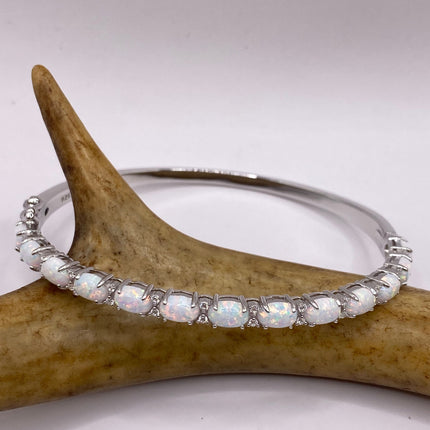 Vintage Minimal Tennis Bracelet | Blue Fire Opal Gemstone Cubic Zirconia Crystal Diamond 925 Sterling Silver