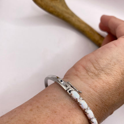 Vintage Minimal Tennis Bracelet | Blue Fire Opal Gemstone Cubic Zirconia Crystal Diamond 925 Sterling Silver
