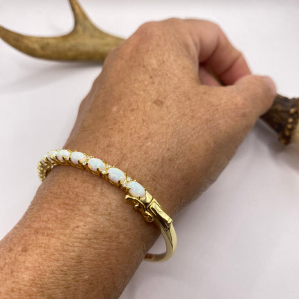 Vintage Minimal Tennis Bracelet | Blue Fire Opal Gemstone Cubic Zirconia Crystal Diamond Gold 925 Sterling Silver