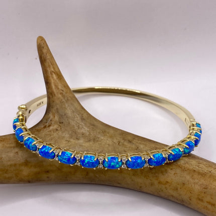 Vintage Minimal Tennis Bracelet | Blue Fire Opal Gemstone Cubic Zirconia Crystal Diamond Gold 925 Sterling Silver