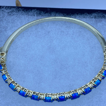 Vintage Minimal Tennis Bracelet | Blue Fire Opal Gemstone Cubic Zirconia Crystal Diamond Gold 925 Sterling Silver