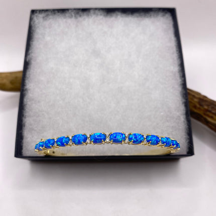 Vintage Minimal Tennis Bracelet | Blue Fire Opal Gemstone Cubic Zirconia Crystal Diamond Gold 925 Sterling Silver
