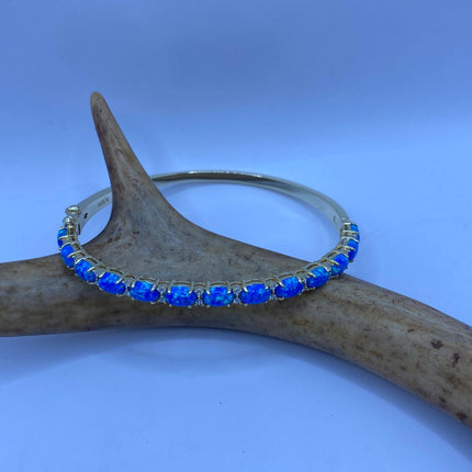 Vintage Minimal Tennis Bracelet | Blue Fire Opal Gemstone Cubic Zirconia Crystal Diamond Gold 925 Sterling Silver