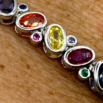 Vintage Silver Tennis Bracelet | CZ Crystal Rainbow 925 Sterling Silver Bracelet | Elegant Everyday Wedding or Prom