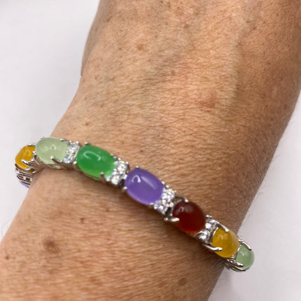 Vintage Mixed Gemstone Lucky Bracelet Silver Bronze