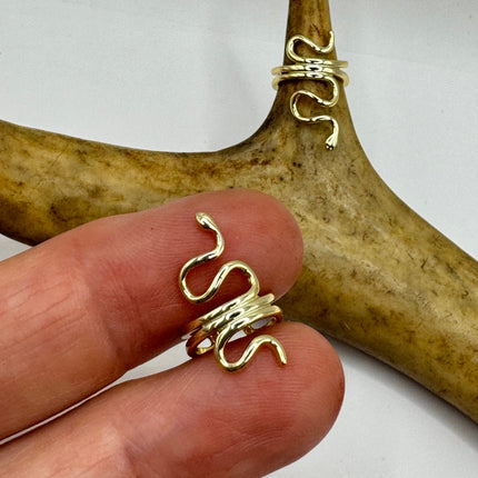 Vintage Gold Ear Cuffs | Tiny Deco Snake serpent | Golden 925 Sterling Silver Stud Earrings | Minimalist Everyday Jewelry