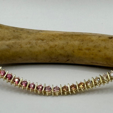 Vintage Golden Tennis Bracelet | CZ Crystal Rainbow Gold 925 Sterling Silver Bracelet
