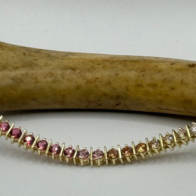 Vintage Golden Tennis Bracelet | CZ Crystal Rainbow Gold 925 Sterling Silver Bracelet