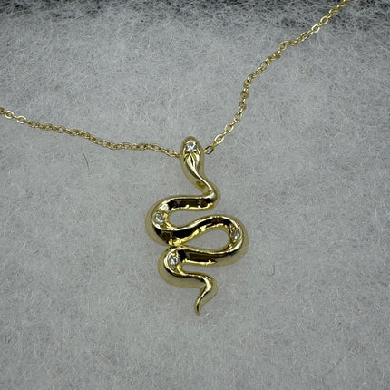 Vintage Tiny Gold Snake Pendant on Delicate Gold 925 Sterling Silver Necklace