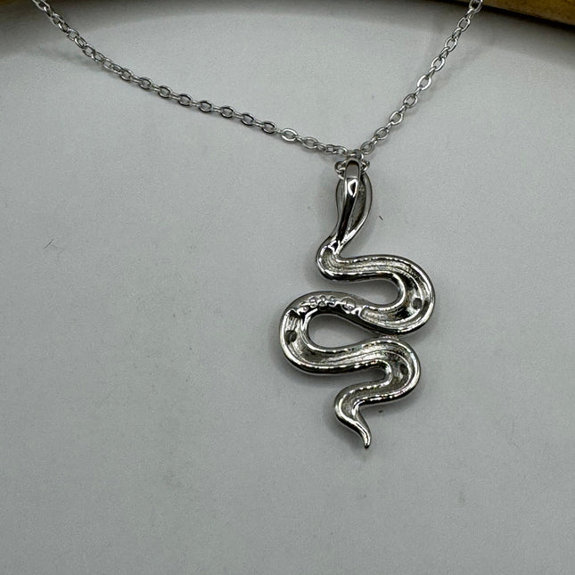 Tiny Silver Snake Pendant Necklace | 925 Sterling Silver Dainty Chain Serpent Charm Necklace