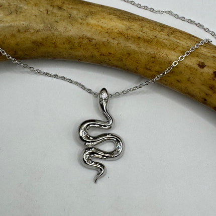 Tiny Silver Snake Pendant Necklace | 925 Sterling Silver Dainty Chain Serpent Charm Necklace