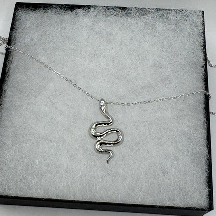 Tiny Silver Snake Pendant Necklace | 925 Sterling Silver Dainty Chain Serpent Charm Necklace