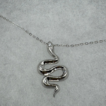 Tiny Silver Snake Pendant Necklace | 925 Sterling Silver Dainty Chain Serpent Charm Necklace