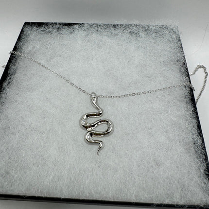 Tiny Silver Snake Pendant Necklace | 925 Sterling Silver Dainty Chain Serpent Charm Necklace