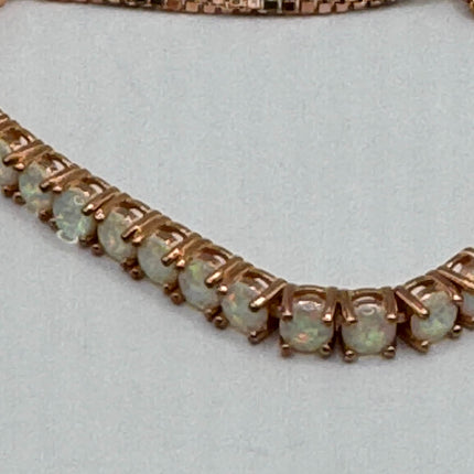 Vintage Gold Tennis Bracelet | Blue Fire Opal Gemstone Prong Setting in Rose Golden 925 Sterling Silver